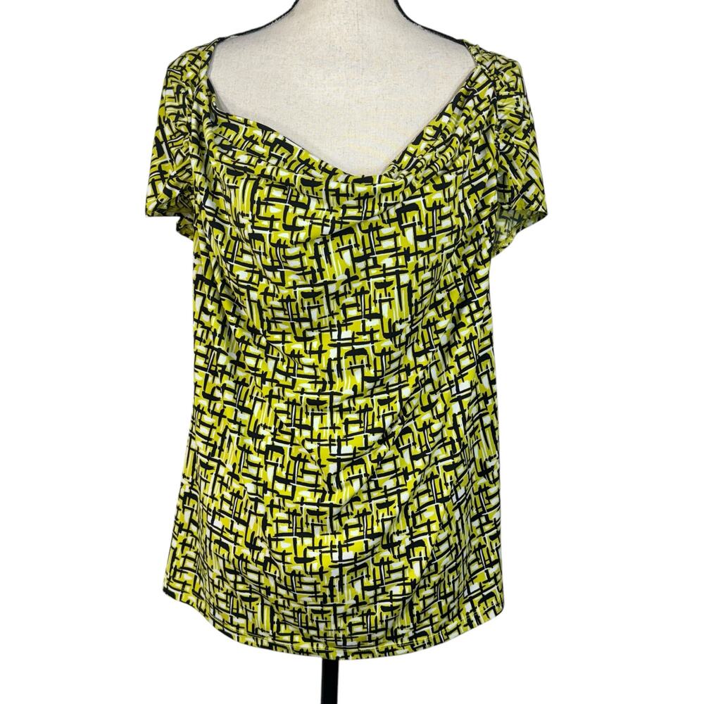 Worthington X-Large Top Abstract Draped Boat Neck Cap Sleeves Stretch Multi